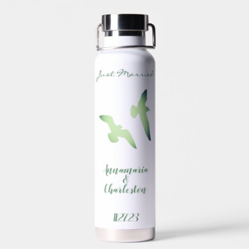LavishlyOn Seagulls Green Aqua Just Married Gift Water Bottle