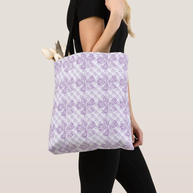 LavishlyOn Spring Floral Purple Easter/Wedding Tot Tote Bag (Close Up)