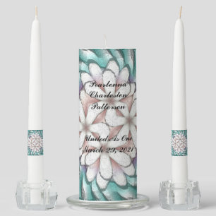 LavishlyOn Teal Hawaiian Beach Shell Lei Flower Unity Candle Set