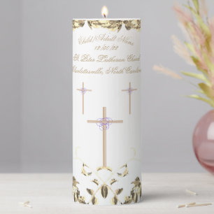 LavishlyOn Triple Cross Leaf Baptism Confirmation  Pillar Candle