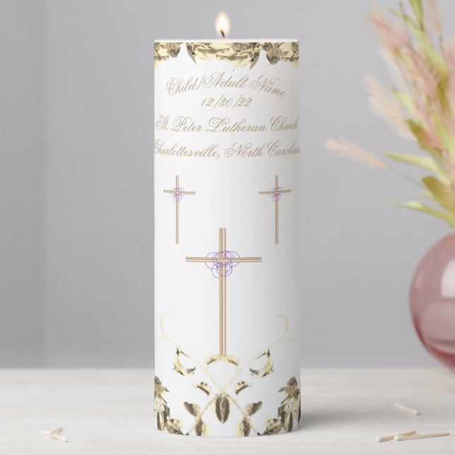 LavishlyOn Triple Cross Leaf Baptism Confirmation  Pillar Candle (In Situ)