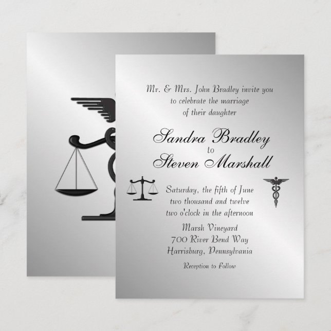 Law and Medicine Union Wedding Invitation (Front/Back)