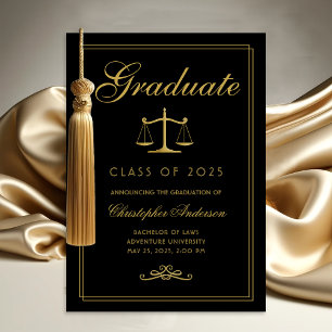 Law Black Gold Scale of Justice College Graduation Announcement