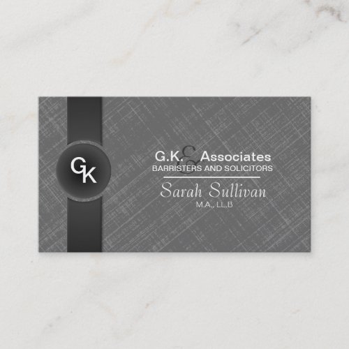Law Business Card - Grey Black Monogram Stylish