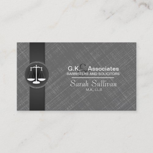 Law Business Card Grey Black Stylish Scale Justice