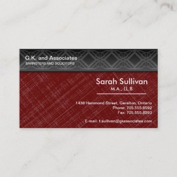 Law Business Card - Red Grey Black Professional by OLPamPam at Zazzle
