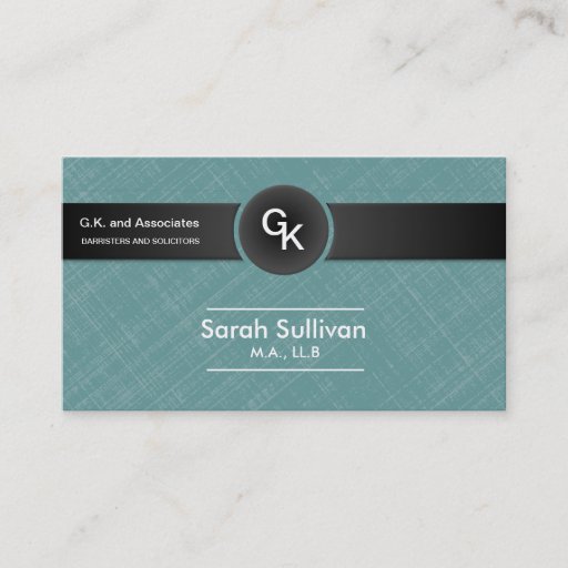 Customizable Law Business Card - Teal Black Monogram Stylish