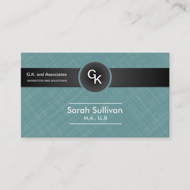 Law Business Card - Teal Black Monogram Stylish (Front)