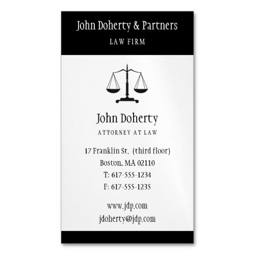 Law  Classy Black Scales of Justice Business Card Magnet