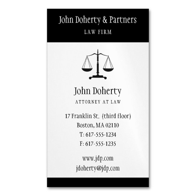 Law | Classy Black Scales of Justice Business Card Magnet (Front Vertical)