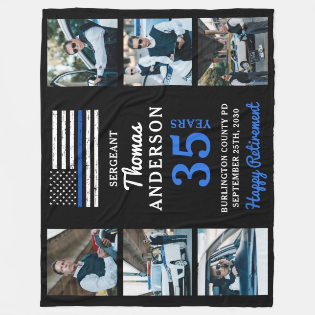 Law Enforcement 6 Picture Police Retirement Fleece Blanket (Front)