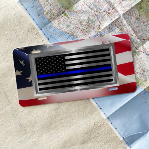 Law Enforcement American Flag Blue Stripe License Plate