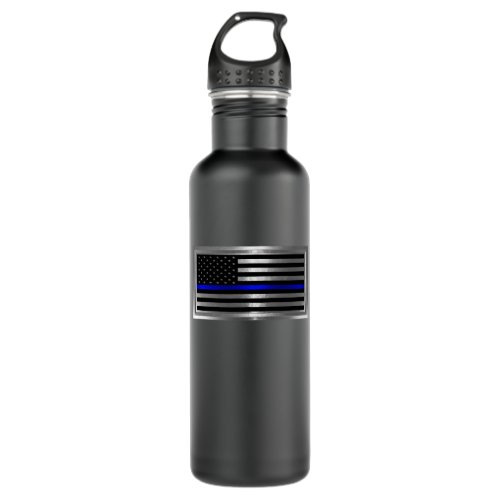 Law Enforcement American Flag Blue Stripe Stainless Steel Water Bottle