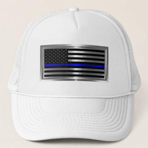 Law Enforcement American Flag Blue Stripe Trucker Hat