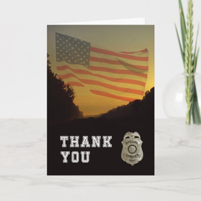 Law Enforcement American Flag Shield Thank You Card (Front)