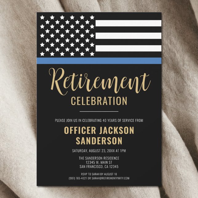 Law Enforcement Blue Line Police Retirement Party  Invitation (Law Enforcement Blue Line Police Retirement Party Invitation)