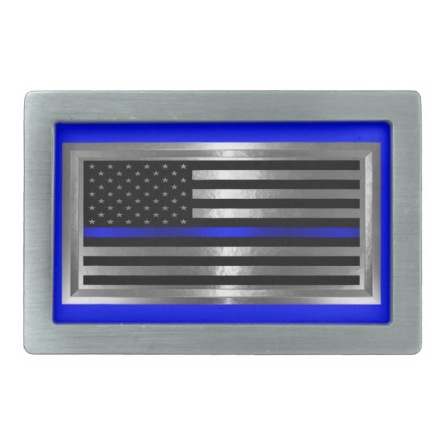 Law Enforcement Blue Stripe Flag Belt Buckle (Front)