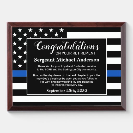 Law Enforcement Custom Police Officer Retirement Award Plaque | Zazzle