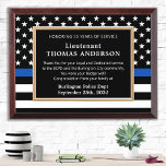 Law Enforcement Custom Retirement Thin Blue Line Award Plaque<br><div class="desc">Celebrate and show your appreciation to an outstanding Police Officer with this Thin Blue Line Award - American flag design in Police Flag colors , modern black blue design. Personalize this police retirement award with officers name, text with law enforcement department name and community, and date of retirement. COPYRIGHT ©...</div>
