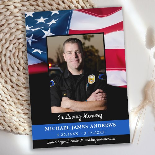 Law Enforcement Flag Police Memorial Funeral Thank You Card