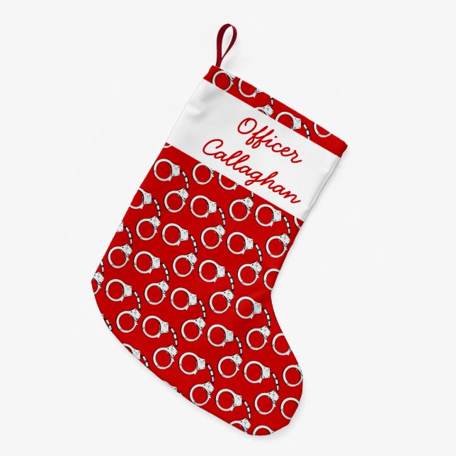 Law Enforcement Fun Handcuff Patterned Small Christmas Stocking (Front (Hanging))