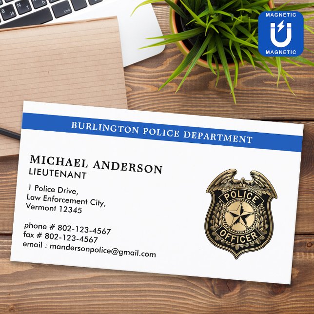 Law Enforcement Police Department Blue Custom Logo Business Card Magnet (Creator Uploaded)