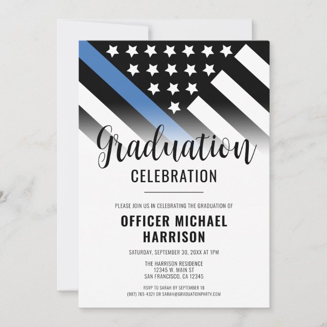 Law Enforcement Police Graduation Party Blue Line Invitation (Front)