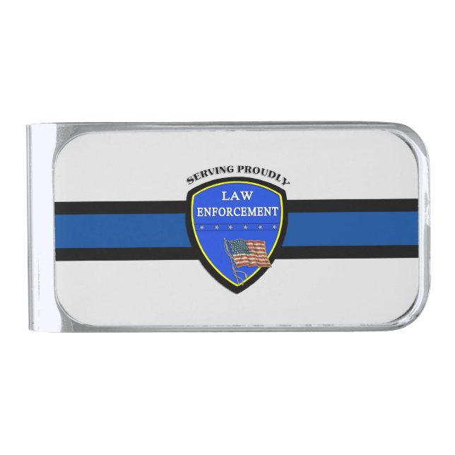 Law Enforcement Police   Silver Finish Money Clip (Front)