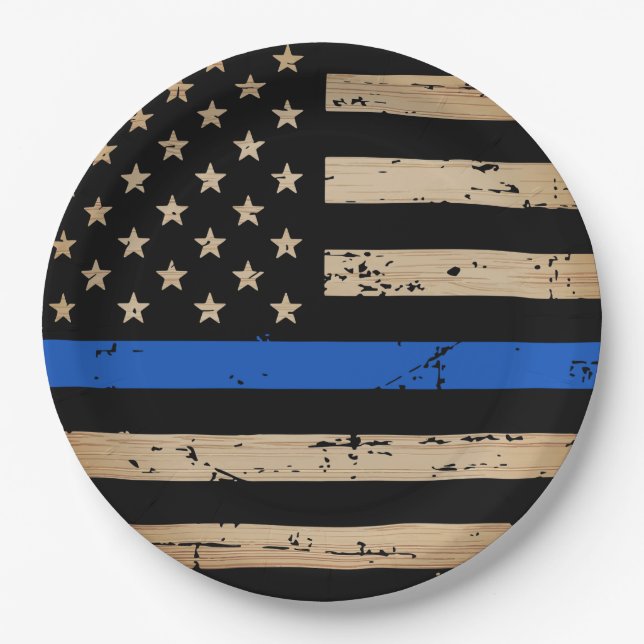 Law Enforcement Police Thin Blue Line  Paper Plate (Front)