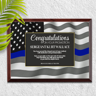 Law Enforcement Promotion Thin Blue Line Award Plaque