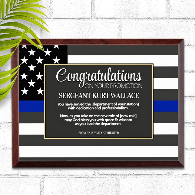 Law Enforcement Promotion Thin Blue Line Award Plaque (Creator Uploaded)