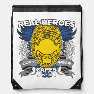 Law Enforcement Real Heroes Drawstring Bag