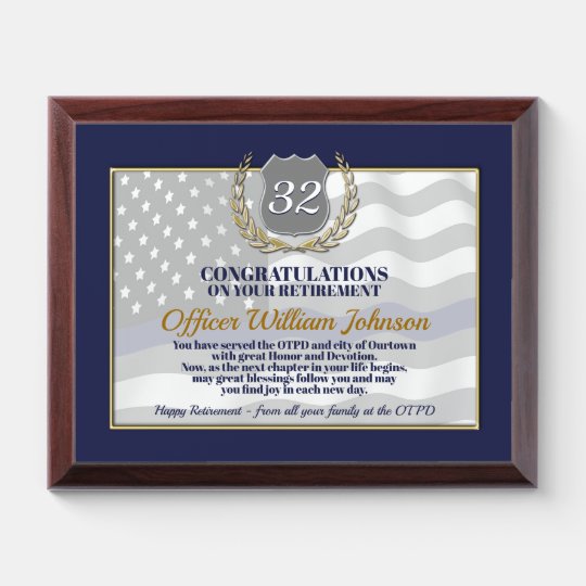 Law Enforcement Retirement Award Plaque | Zazzle.com