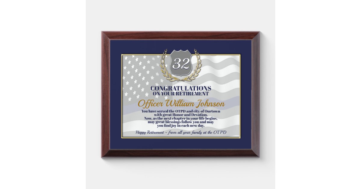 Law Enforcement Retirement Award Plaque Zazzle