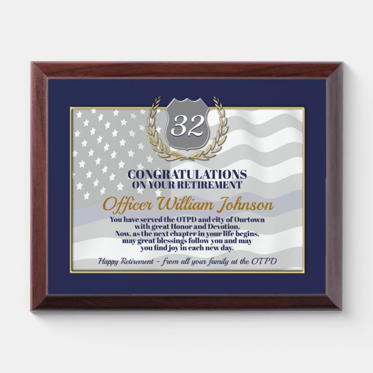 Law Enforcement Retirement Award Plaque Zazzle 