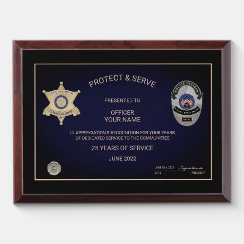 Law Enforcement Retirement Award Plaque