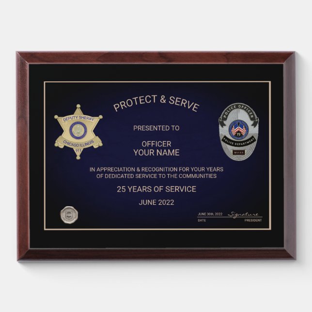 Law Enforcement Retirement Award Plaque (Horizontal)
