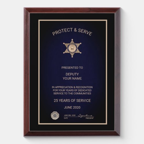 Law Enforcement Retirement Award Plaque