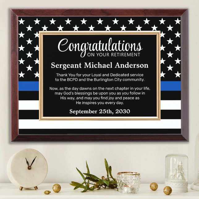 Law Enforcement Retirement Custom Thin Blue Line Award Plaque (Creator Uploaded)