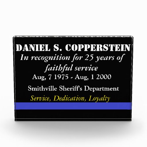 Law enforcement retirement plaque
