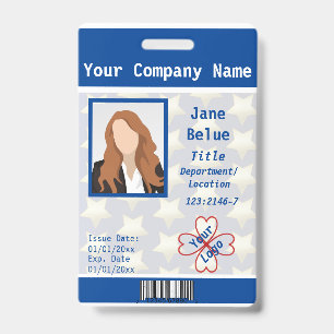 Law Enforcement Star, Blue, White Photo ID Barcode Badge