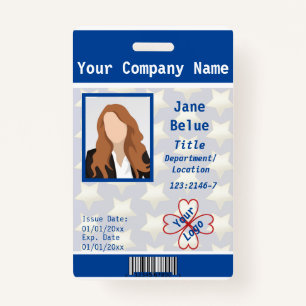 Law Enforcement Star, Blue, White Photo ID Barcode Badge