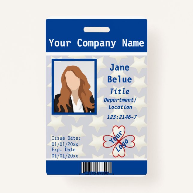 Law Enforcement Star, Blue, White Photo ID Barcode Badge (Front)