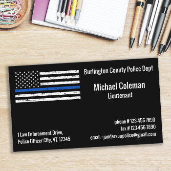 Law Enforcement Thin Blue Line Flag Police Business Card by BlackDogArtJudy at Zazzle