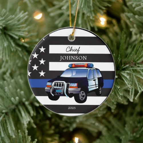 Law Enforcement Thin Blue Line Flag SUV Ceramic Ornament