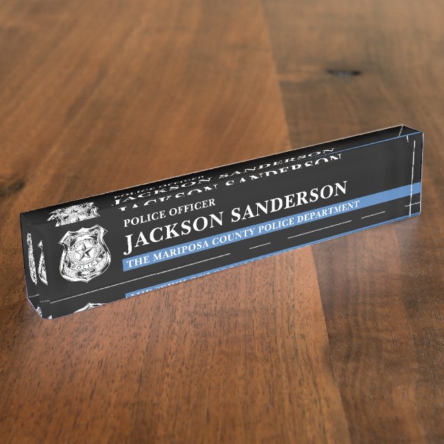 Law Enforcement Thin Blue Line Police Department Desk Name Plate (Side)