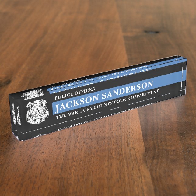 Law Enforcement Thin Blue Line Police Department Desk Name Plate (Side)