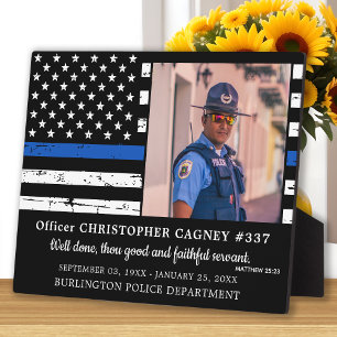 Law Enforcement Thin Blue Line Police Memorial Plaque