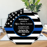 Law Enforcement Thin Blue Line Police Officer Acrylic Award<br><div class="desc">Celebrate and show your appreciation to an outstanding Police Officer with this Thin Blue Line Award - American flag design in Police Flag colors , modern black blue design . This police officer service award for police service awards, law enforcement excellence awards and police retirement gifts . Personalize with name,...</div>