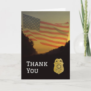 Law Enforcement with American Flag & Shield  Letterpress Thank You Card